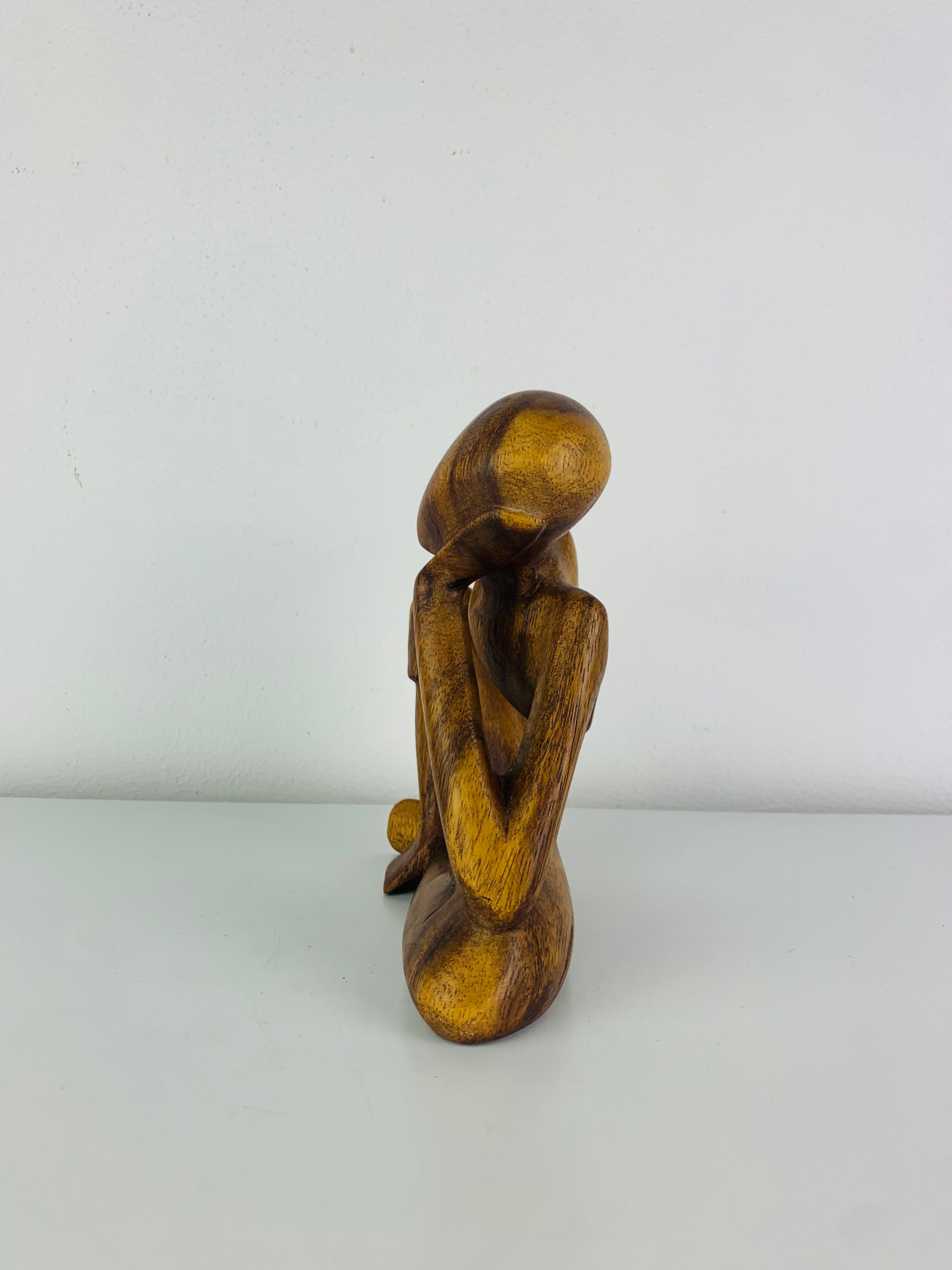 Sculpture thinker in teak, Scandinavian style