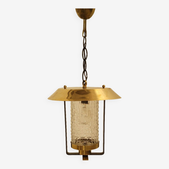 Vintage Pendant Lamp Maison Arlus in glass and brass year 70