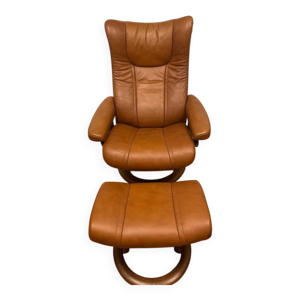 Fauteuil Stressless en cuir marron avec repose-pieds – Très bon état