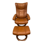 Fauteuil Stressless en cuir marron avec repose-pieds – Très bon état