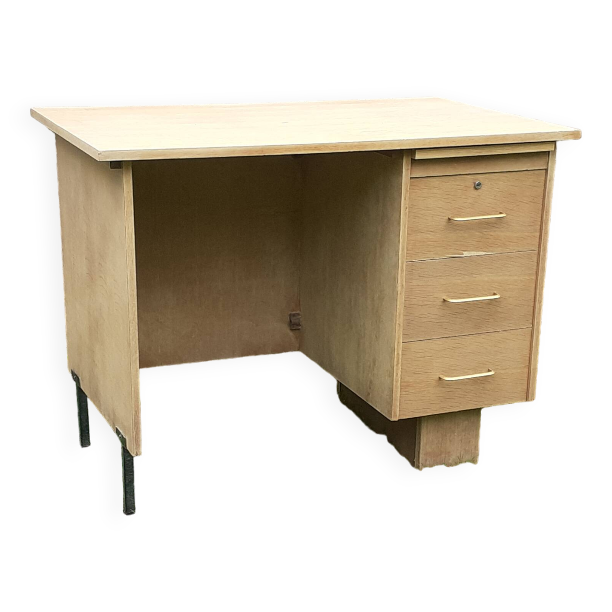 Desk 3 drawers 1 shelf year 60 vintage raw wood