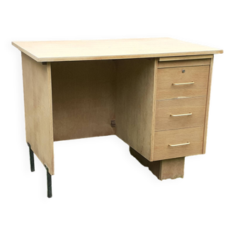 Bureau 3 tiroirs 1 tablette année 60 vintage bois brut
