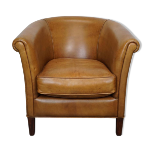 fauteuil club vintage en cuir couleur cognac Pays-Bas