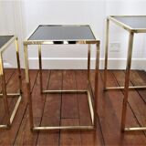 Three coffee tables trundle brass and glass black design 70s