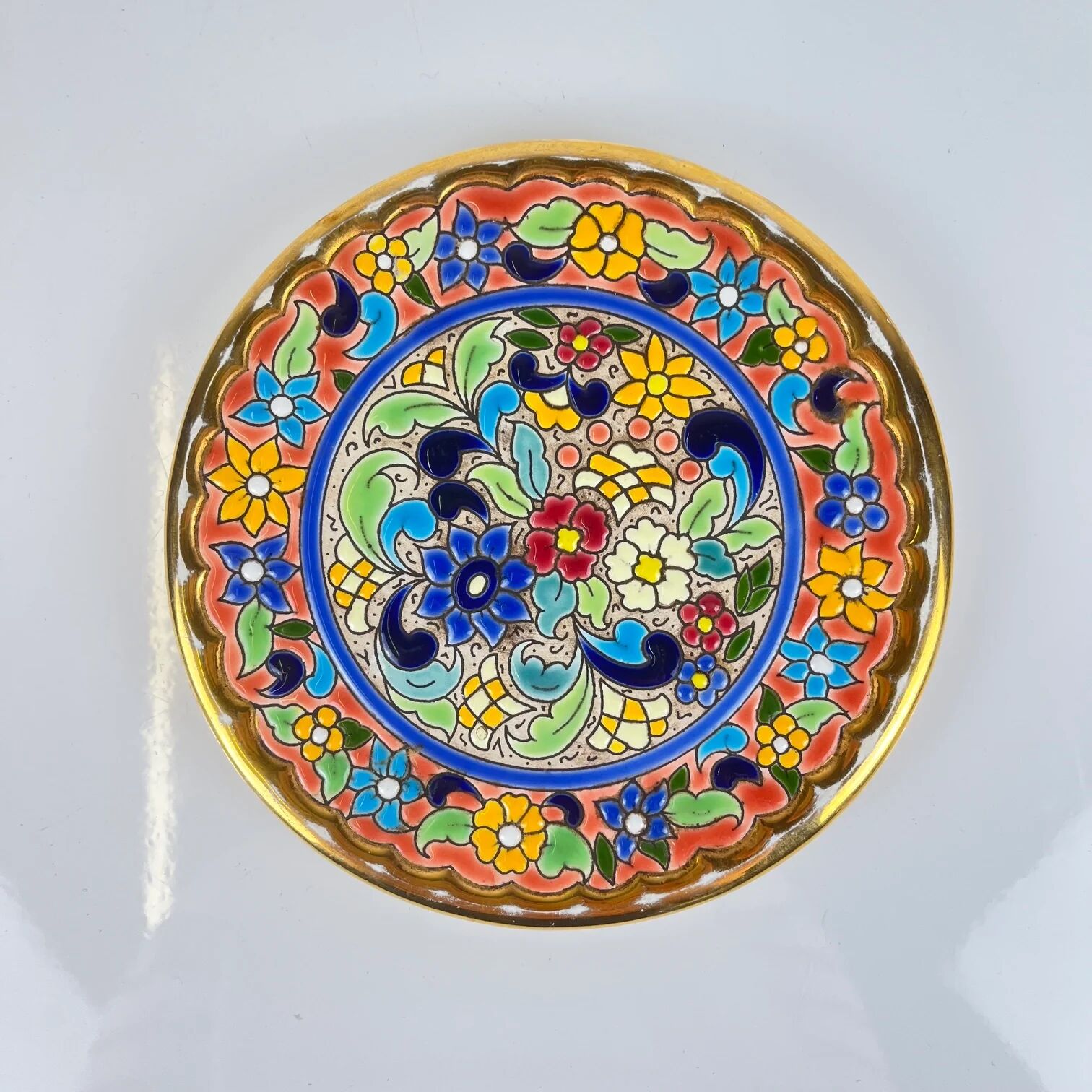 Decorative plate Artecer in ceramic, cuerda seca, Seville, 1980s-90s
