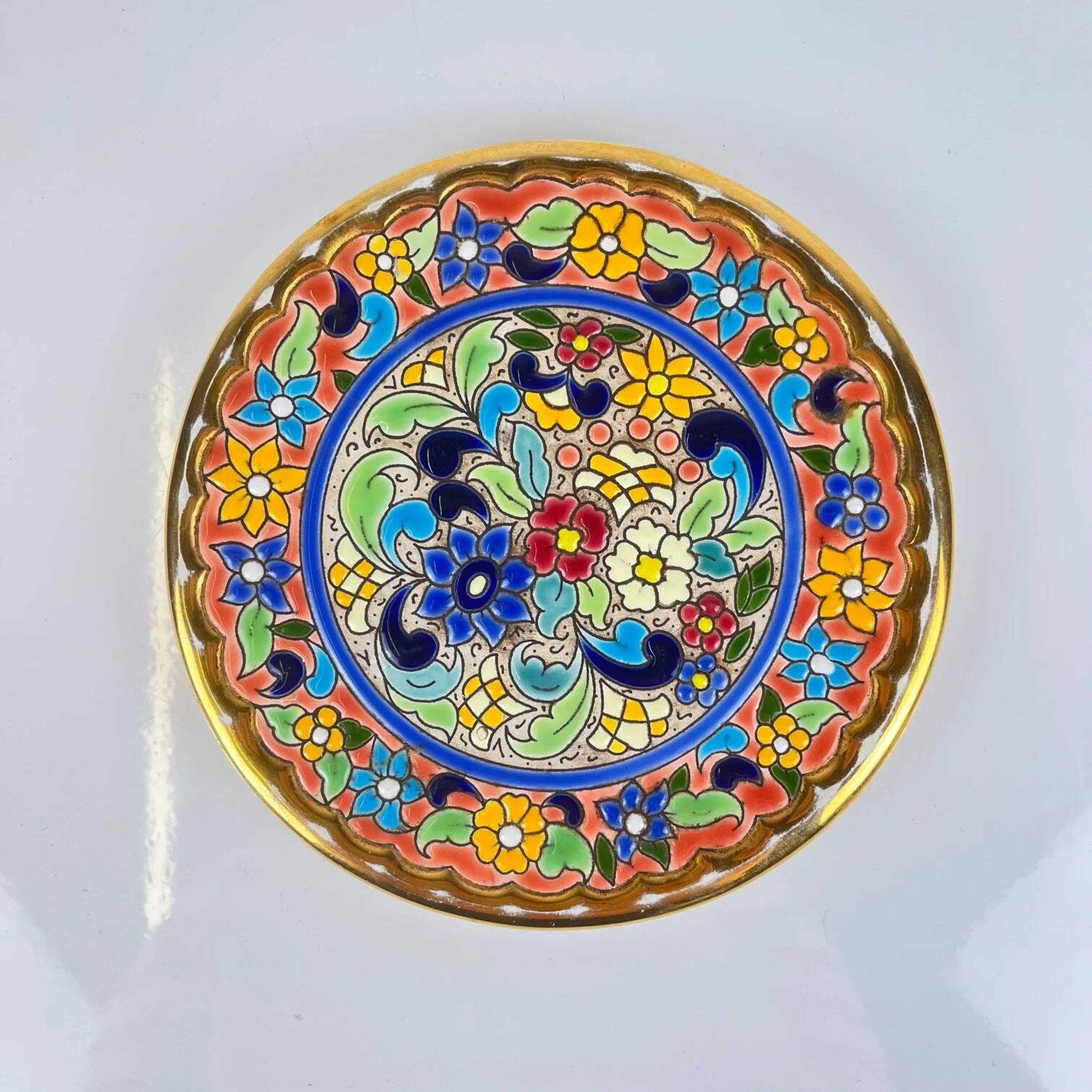 Decorative plate Artecer in ceramic, cuerda seca, Seville, 1980s-90s