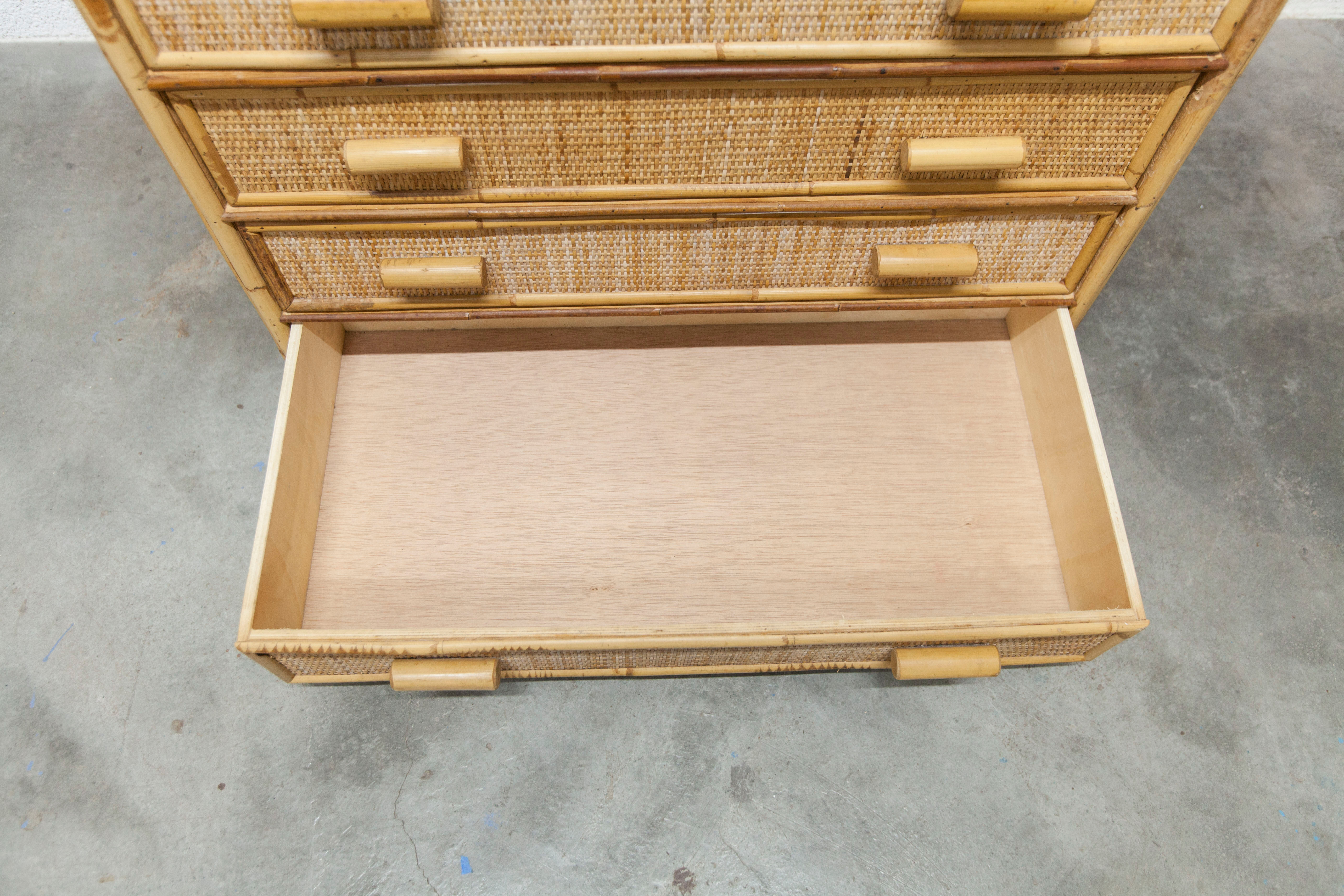 Commode en rotin à 5 tiroirs 1970