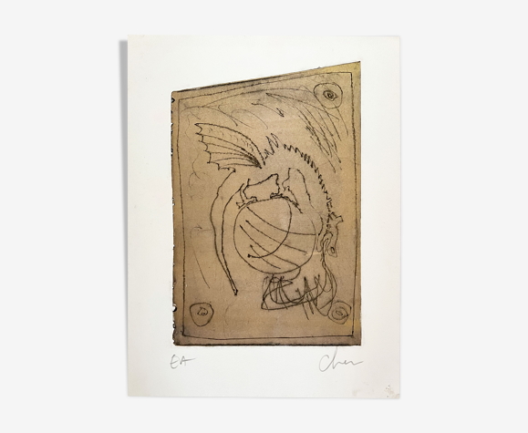 Dragon d'or, lithographie par Chenu dit Lechnu