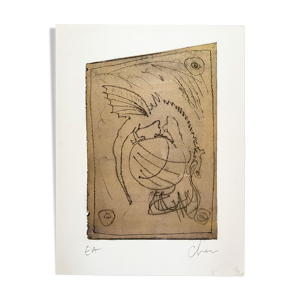 Dragon d'or, lithographie - dit