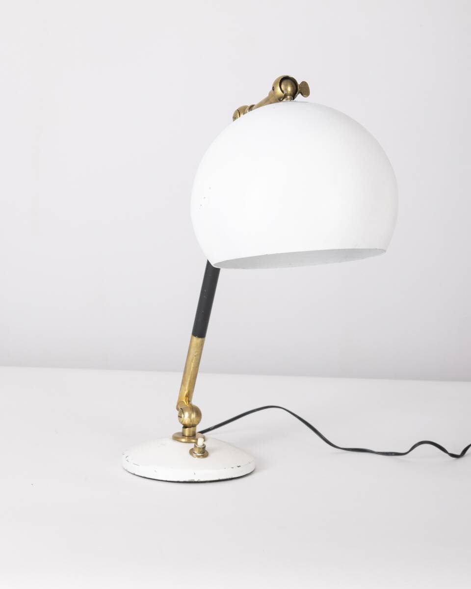 Vintage 60's table lamp in brass and white metal italian design