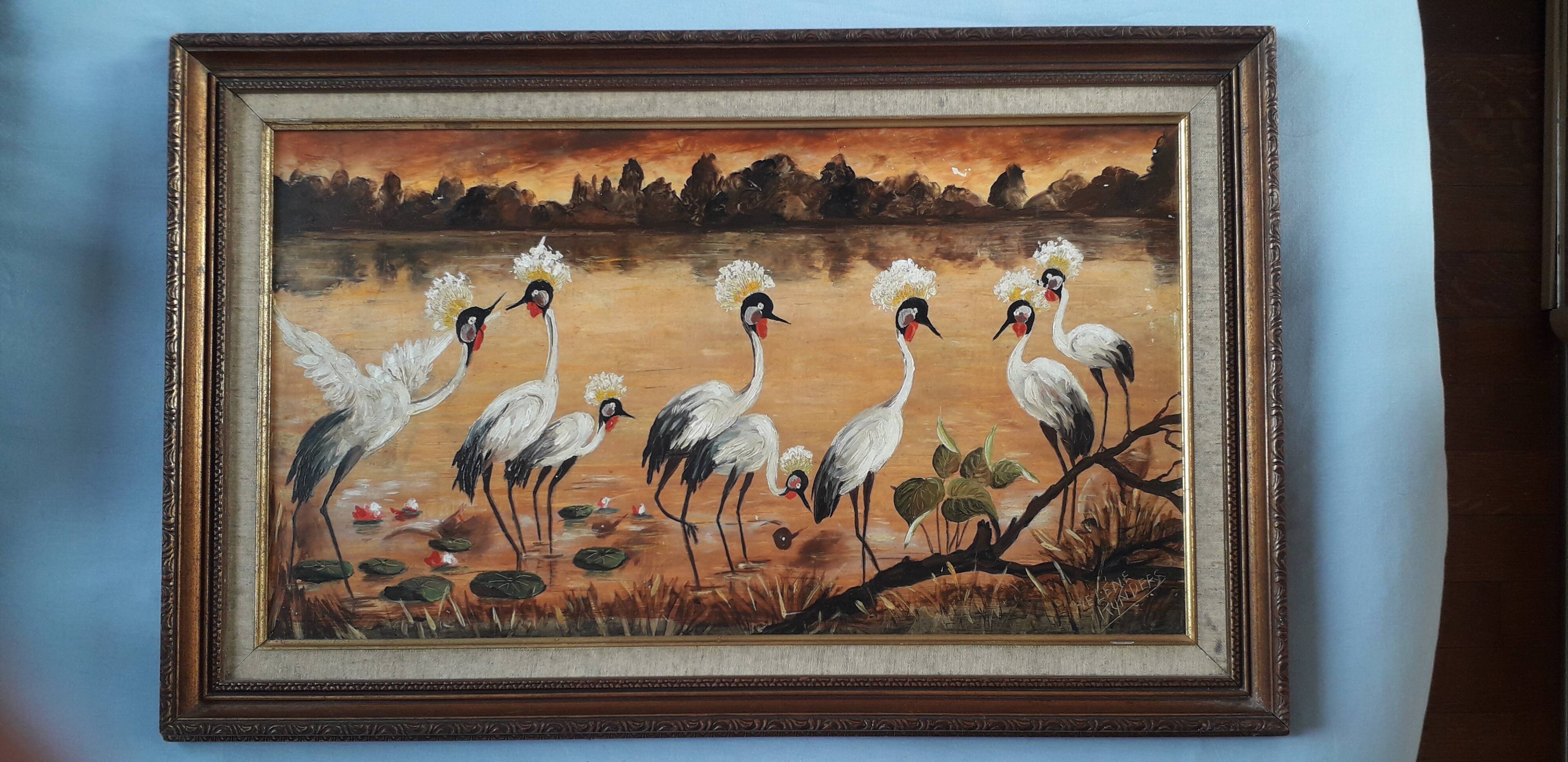 Old oil painting representing a landscape
