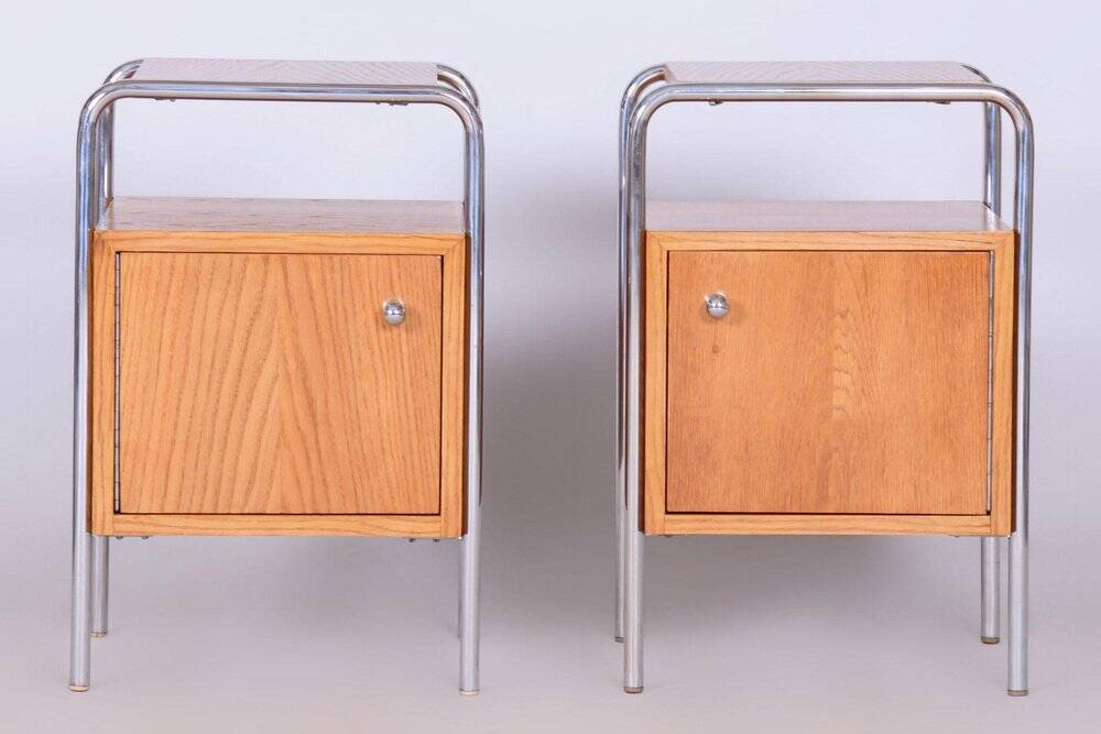 Bauhaus Chrome Bedside Tables attributed to R. Slezák, Former Czechoslovakia, 1930s, Set of 2