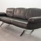De Sede Black Leather Strap Stitched Three-Seat Sofa DS31. Switzerland, 60s