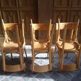 Lot of 6 vintage light wooden bistro chairs