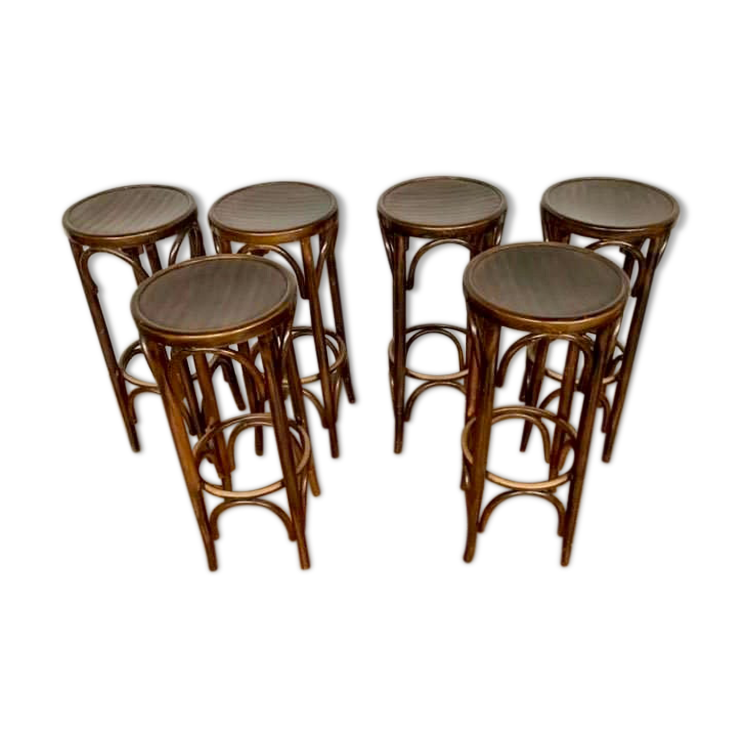 Series of 6 bar stools in curved wood