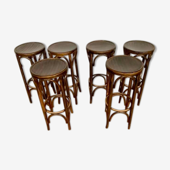 Series of 6 bar stools in curved wood