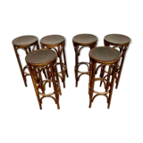 Série de 6 anciens tabourets de bar bistrot en bois courbé vintage