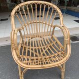 Pair of old rattan low armchairs