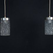 Pair of Italian Pendant Lights in Glass and Polished Aluminum, 1970s