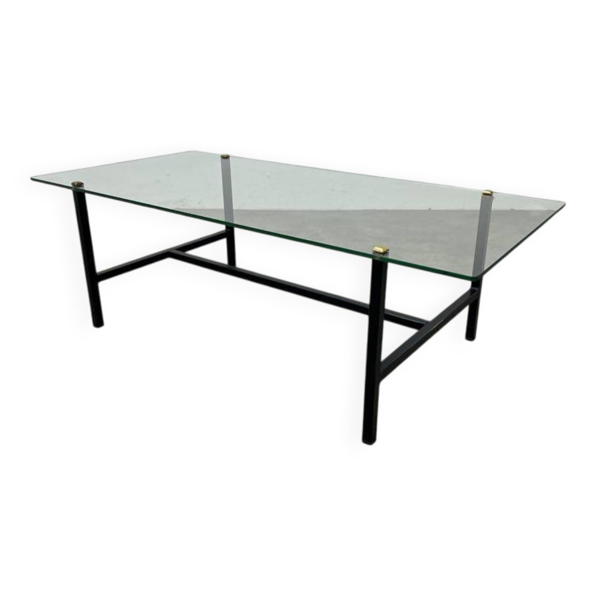 50s coffee table, glass and black metal