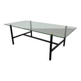 50s coffee table, glass and black metal