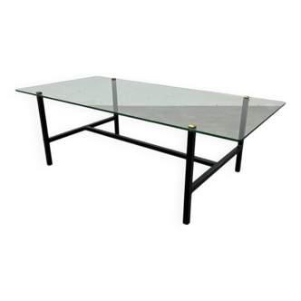 Table basse années 50 verre et métal noir
