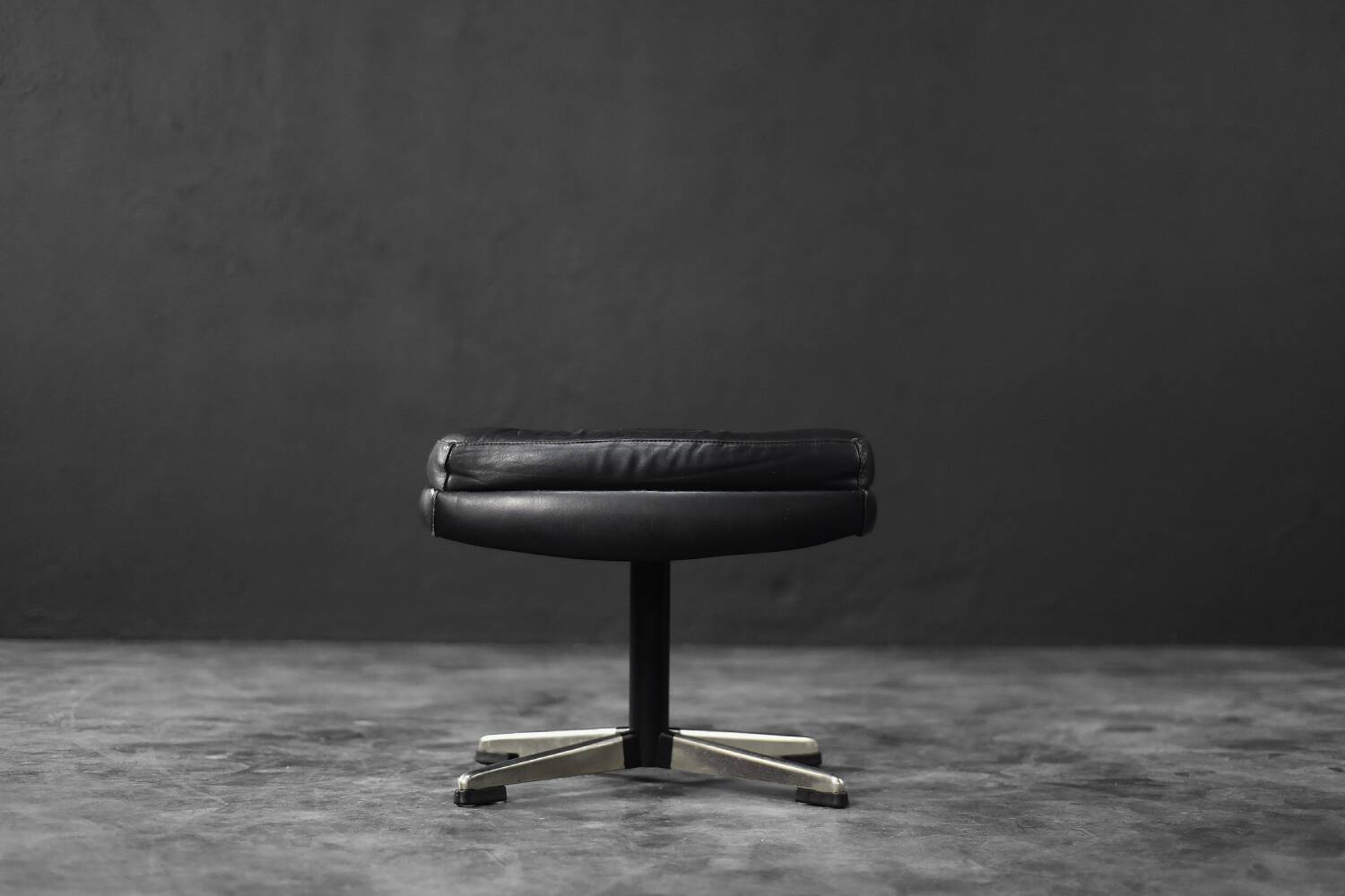 Vintage Mid-Century Scandinavian Modern Black Leather Rectangular Ottoman