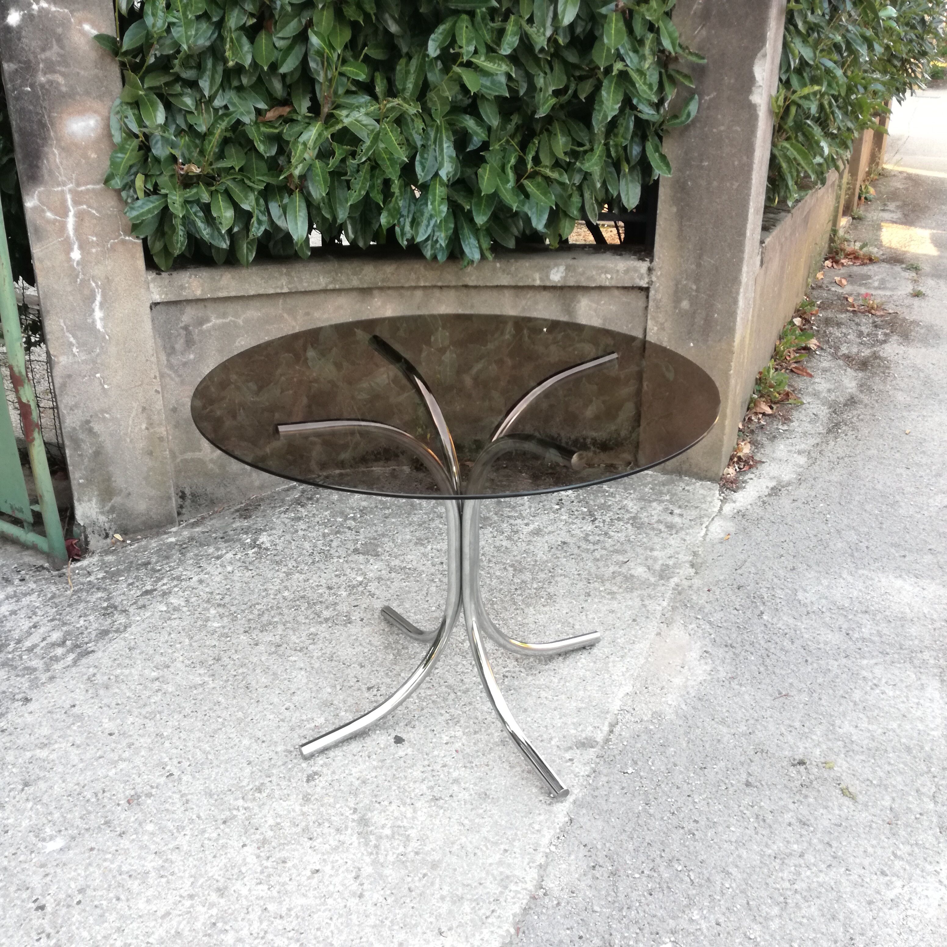 Smoked glass and chrome round table 1970