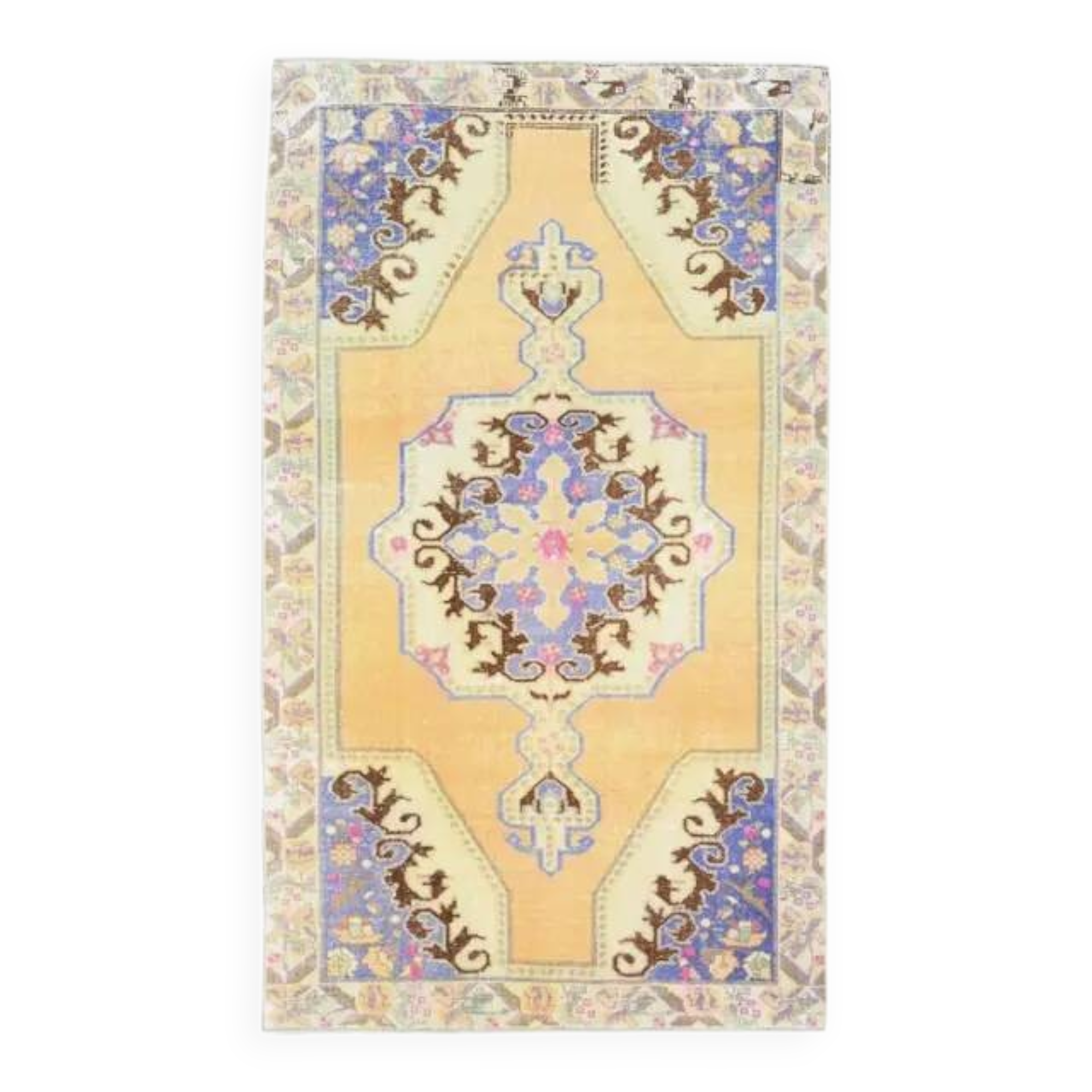1970s Vintage Turkish Oushak Handmade Wool Cotton Brown Area Rug 135x238