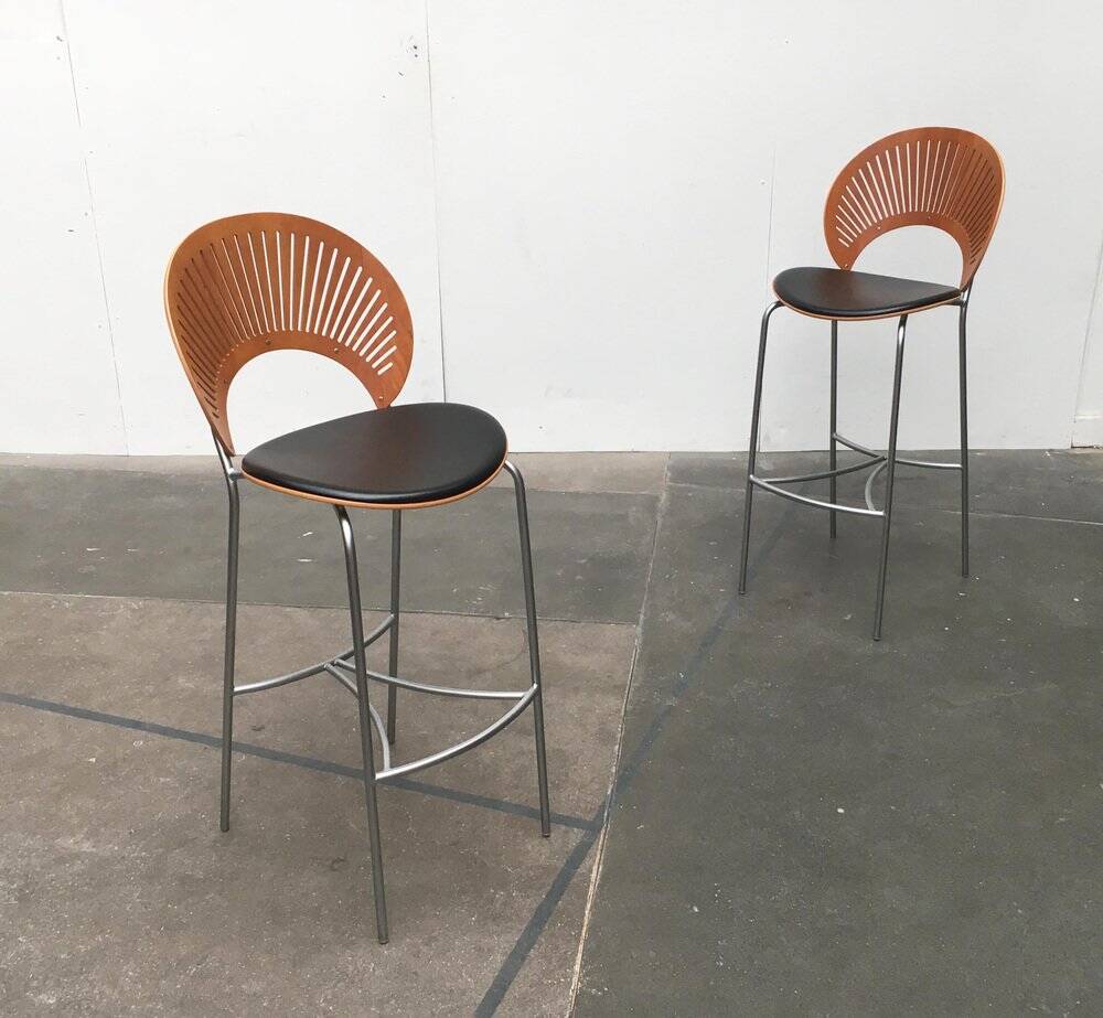 Danish bar stool set Trinidad by Nanna Ditzel for Fredericia, 1990s.
