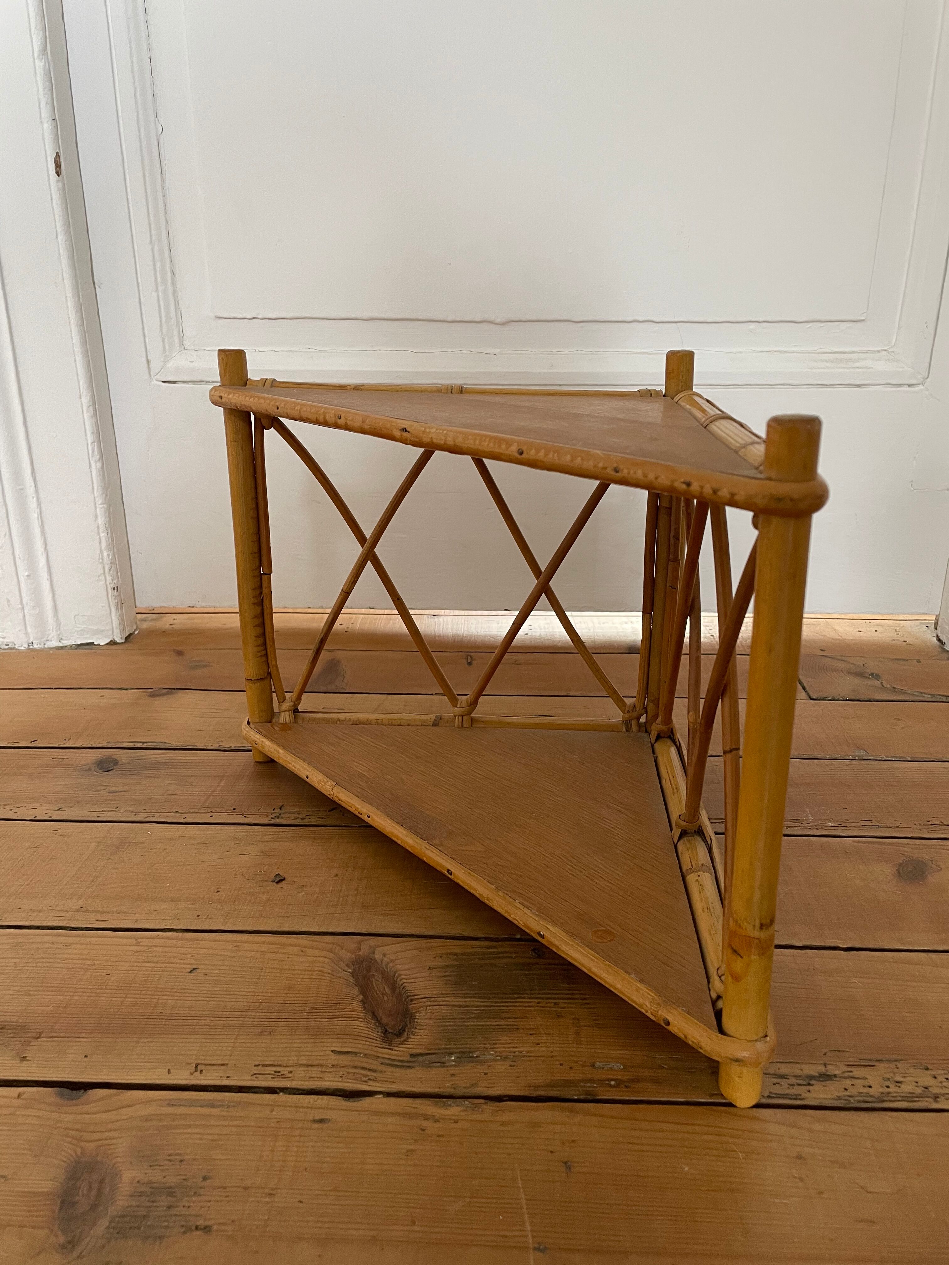 Rattan corner shelf, circa 1960