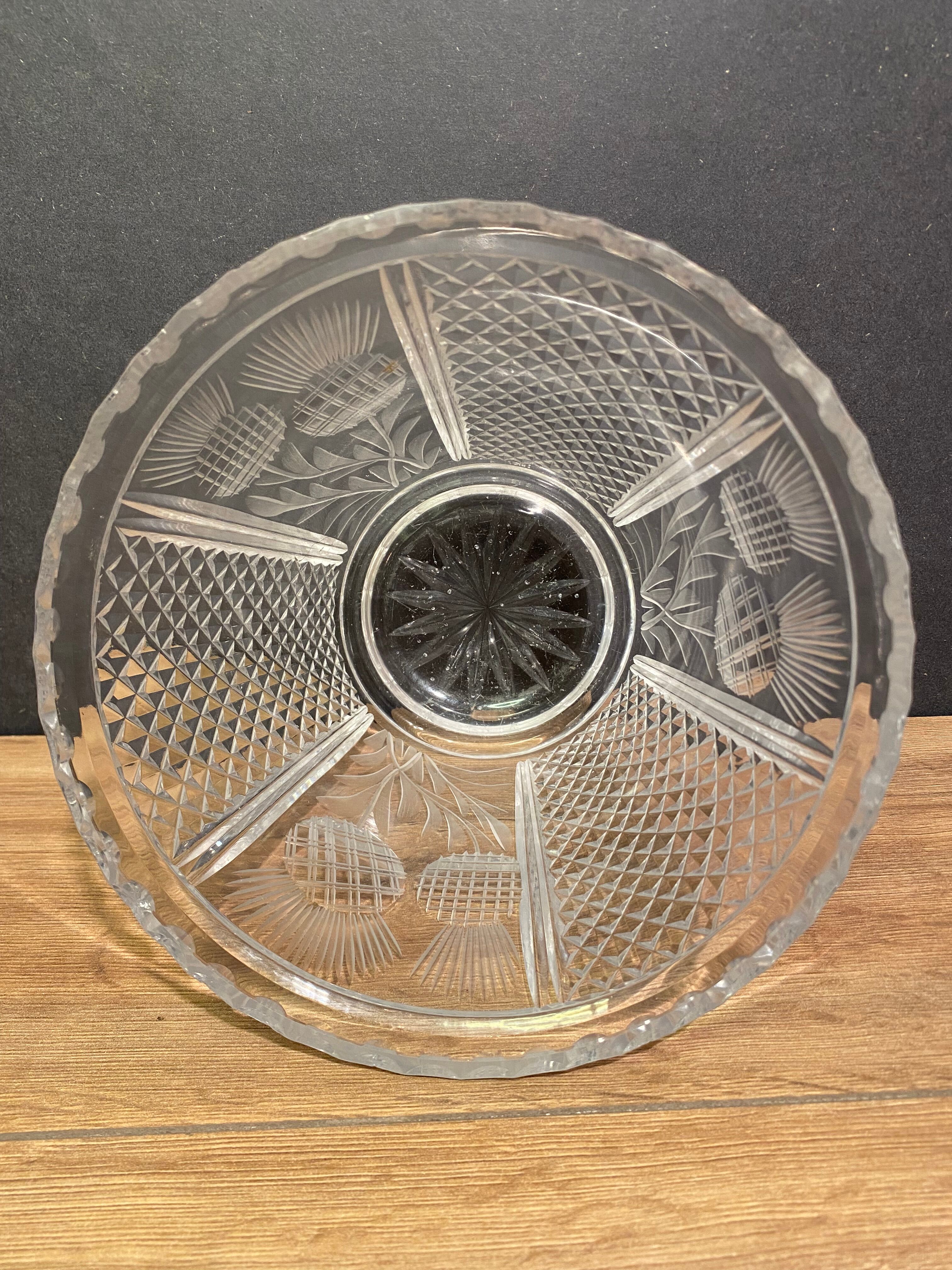 Crystal vase with diamond point decoration and thistles