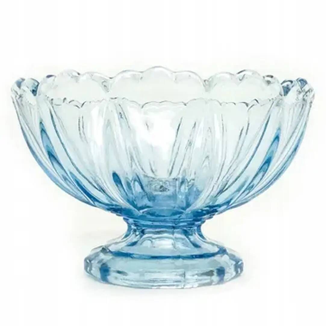Saladier moderne du milieu du siècle, verre pressé bleu, Ząbkowice, Pologne, années 1970