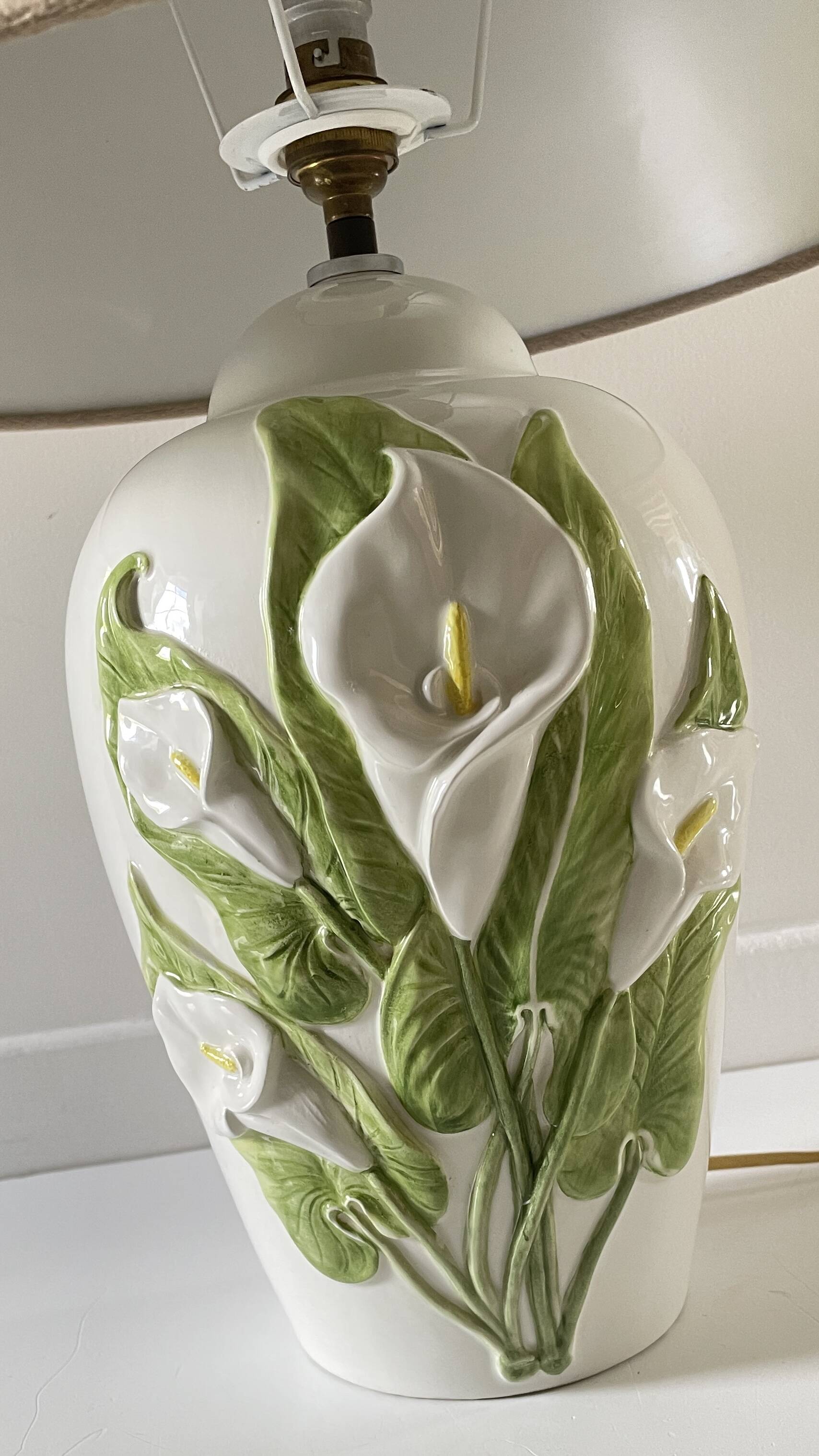 Italian ceramic lamp with arum flowers