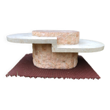 Asymmetrical coffee table design 80s in Mactan stones, travertine by Magnussen Ponte.