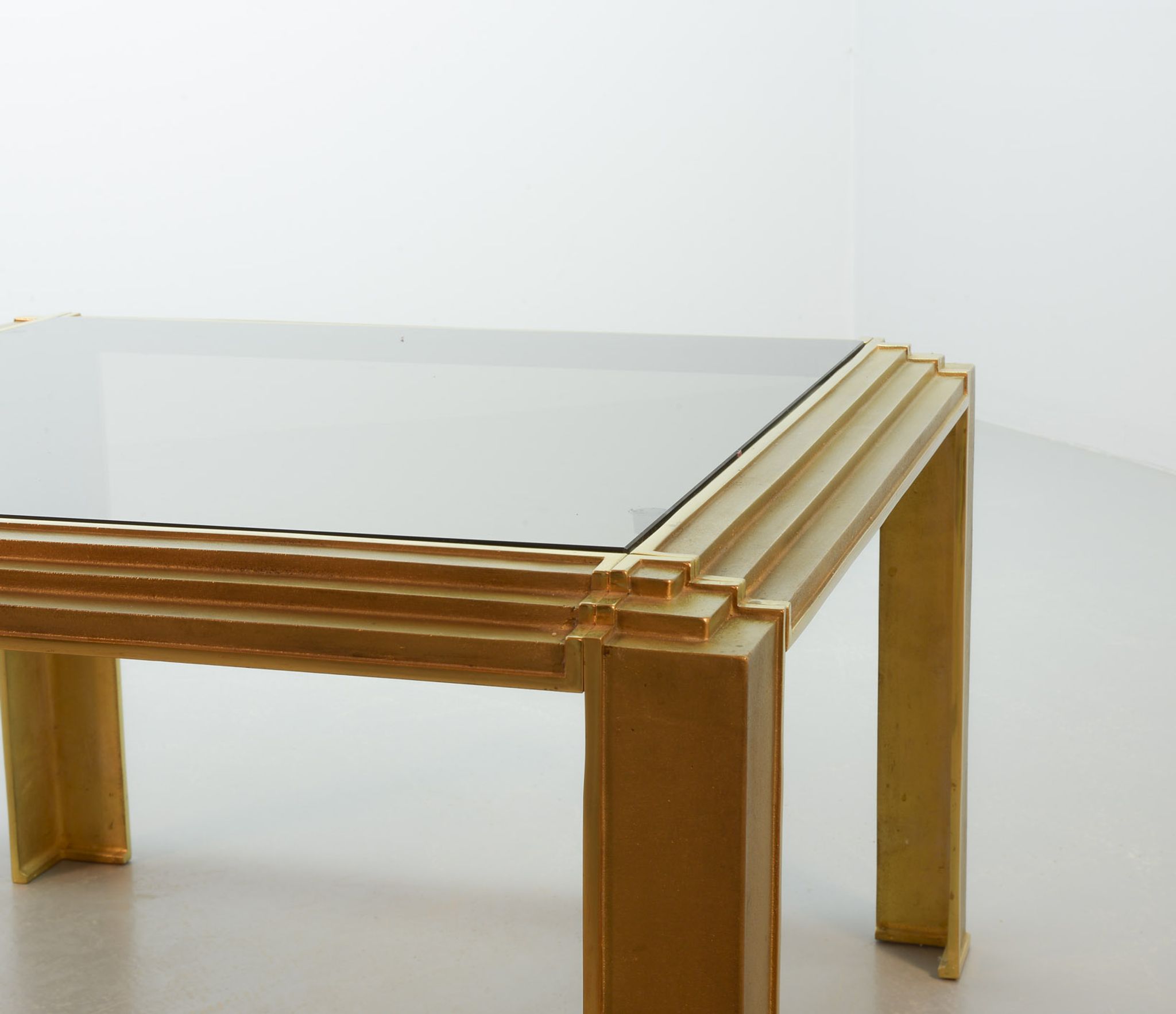 Solid Brass Square Coffee Table after Peter Ghyczy with Smokey Glass Top 70
