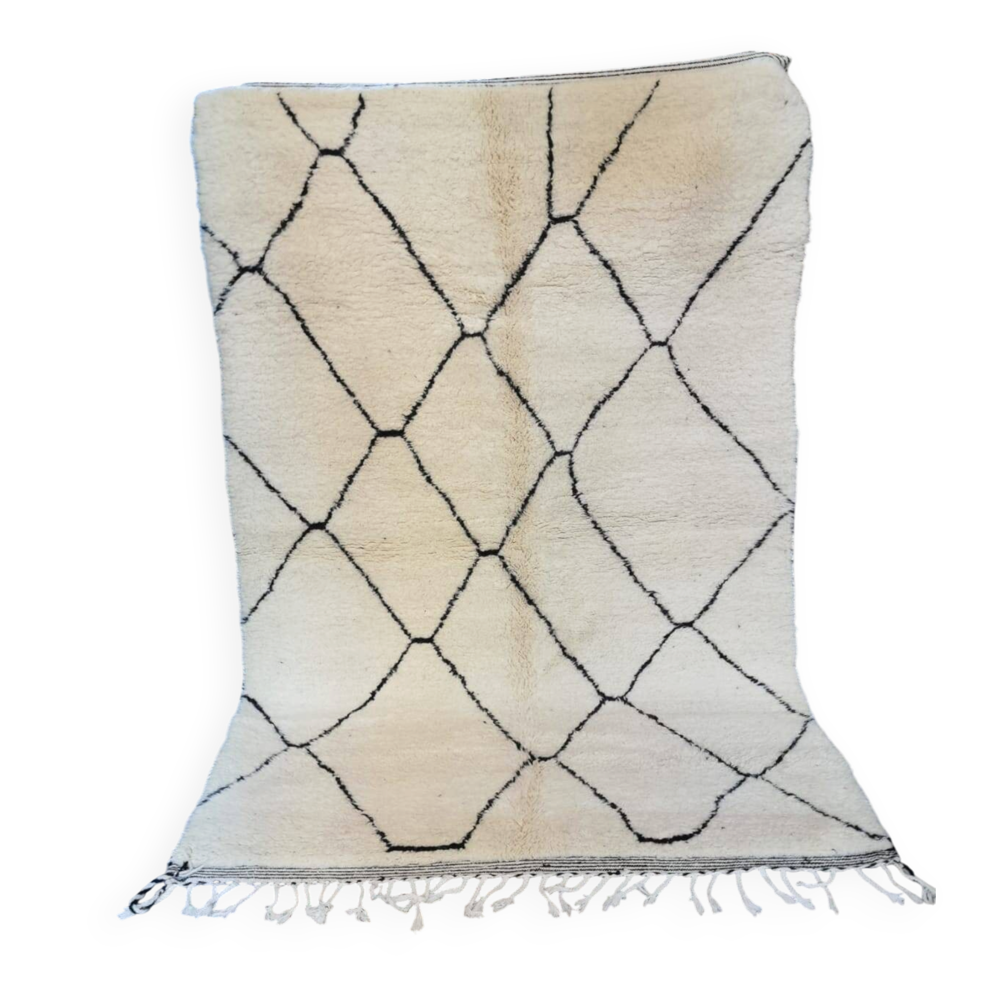 Authentique tapis berbère marocain écru et noir 3*2m