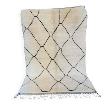 Authentique tapis berbère marocain écru et noir 3*2m