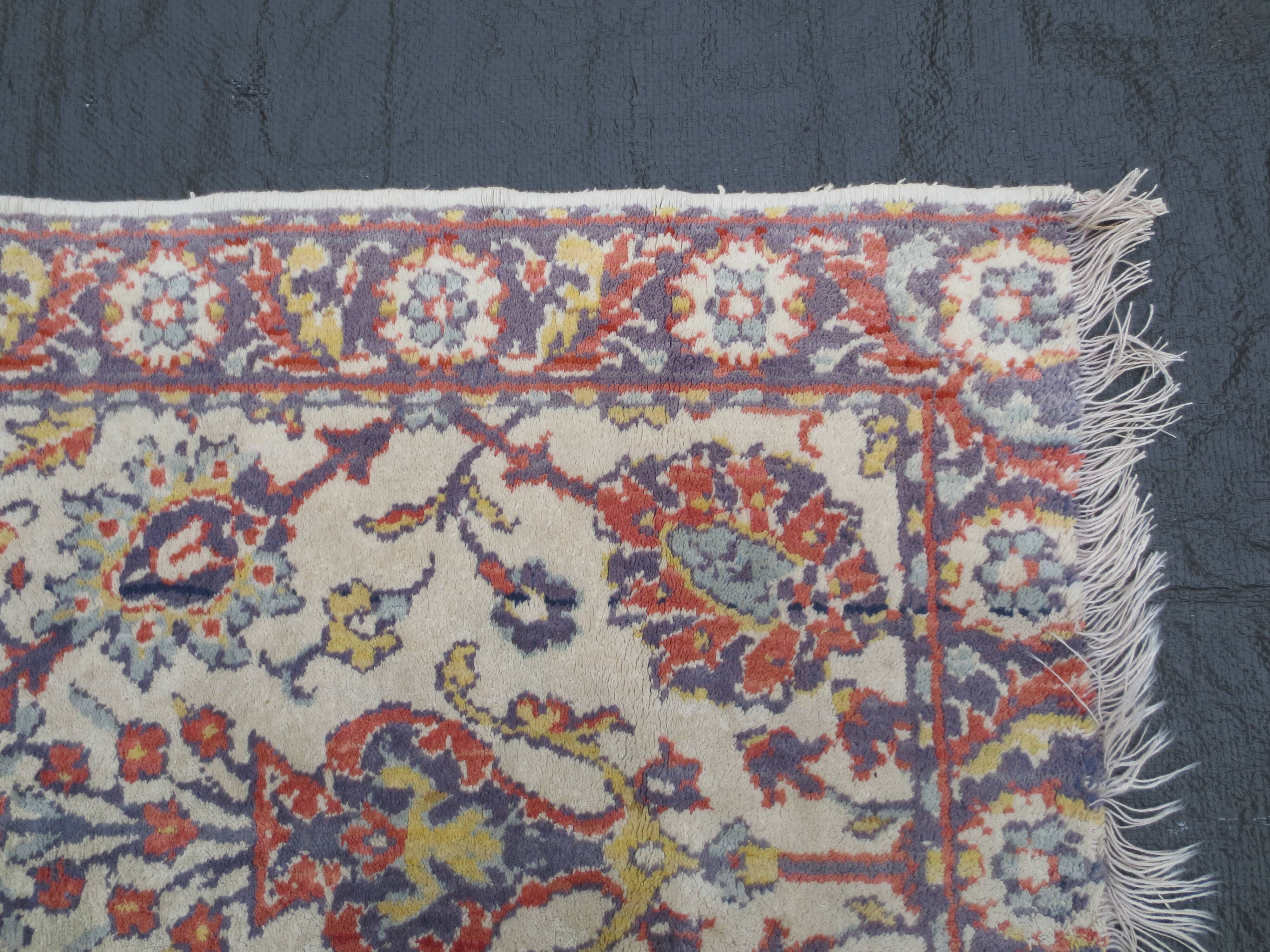 Old small wool carpet / oriental decoration sand blue / red 130x63cm