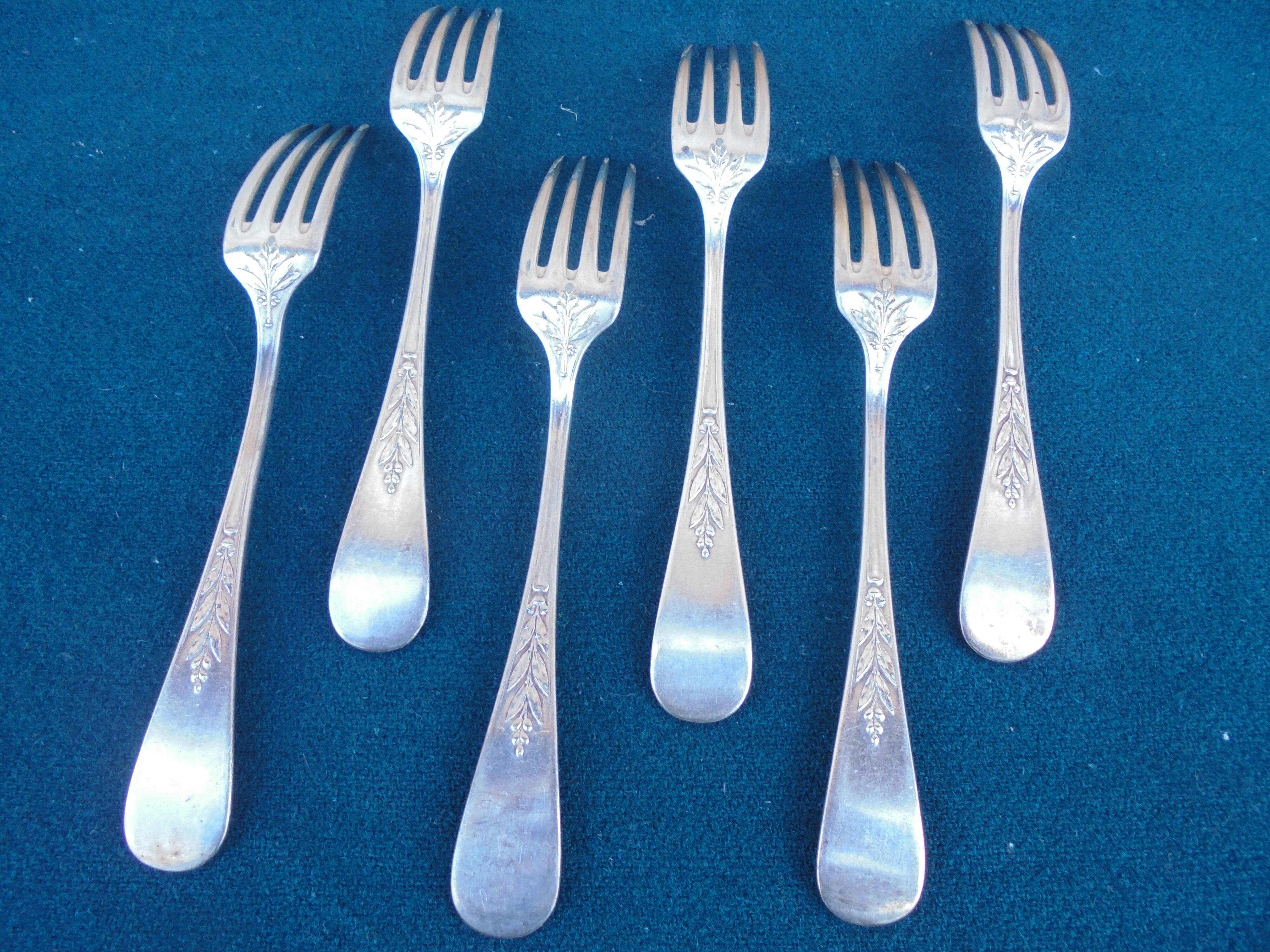 6 forks silver metal christofle mle laurel canals