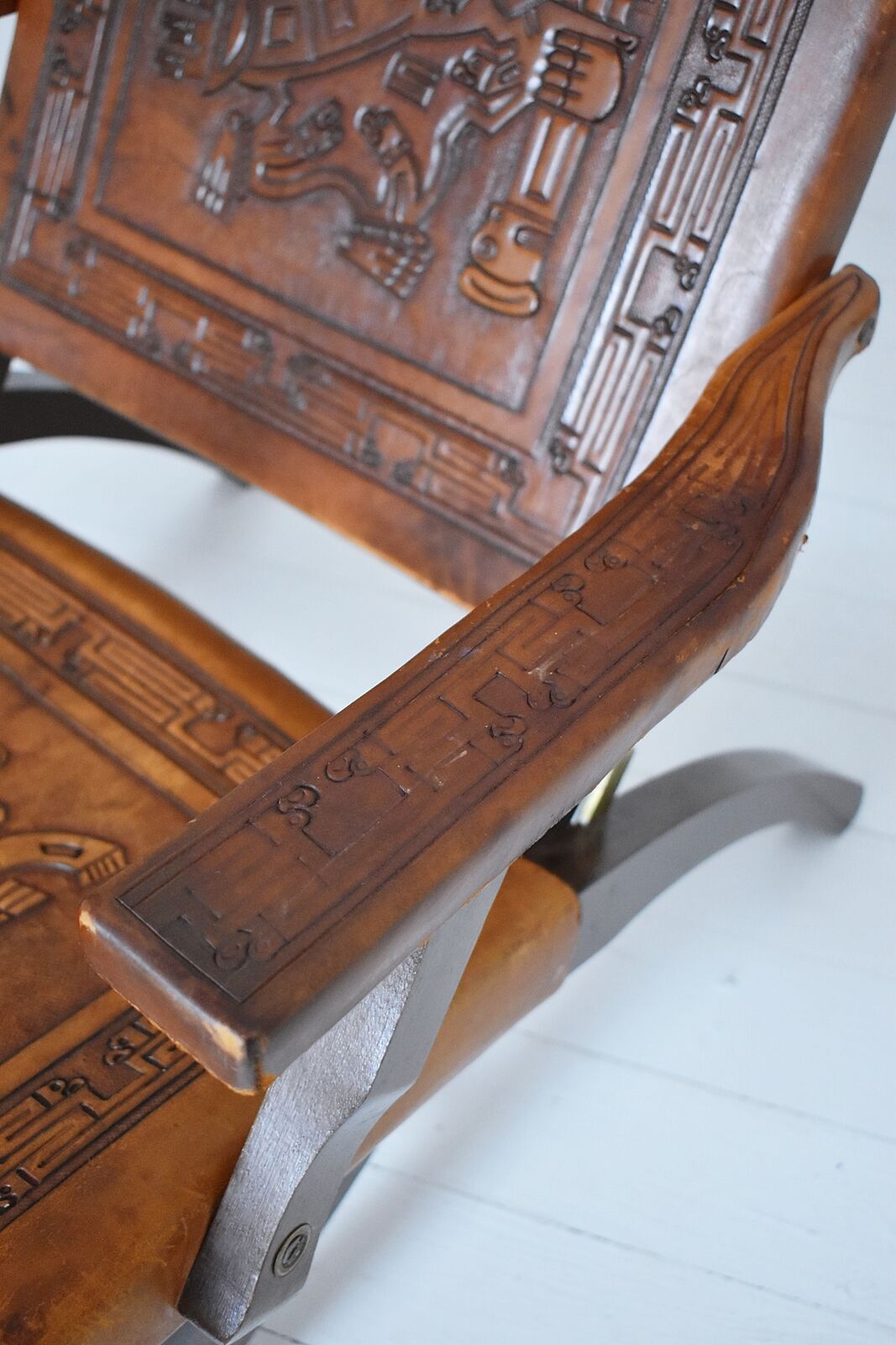 Ecuadorian wood and leather folding chair by Angel Pazmino