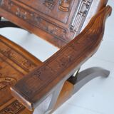 Ecuadorian wood and leather folding chair by Angel Pazmino