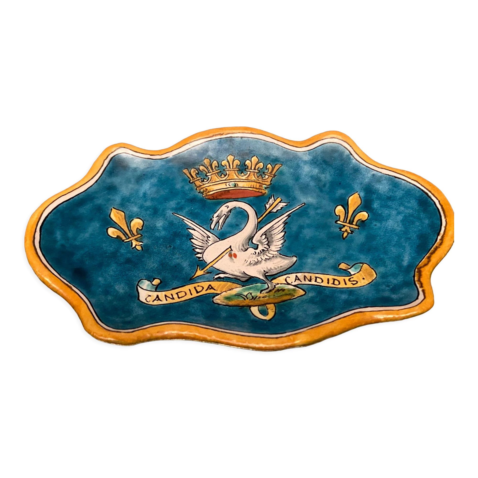 Cup decorated with swan crown fleur-de-lys earthenware by Blois Bruneau Balon