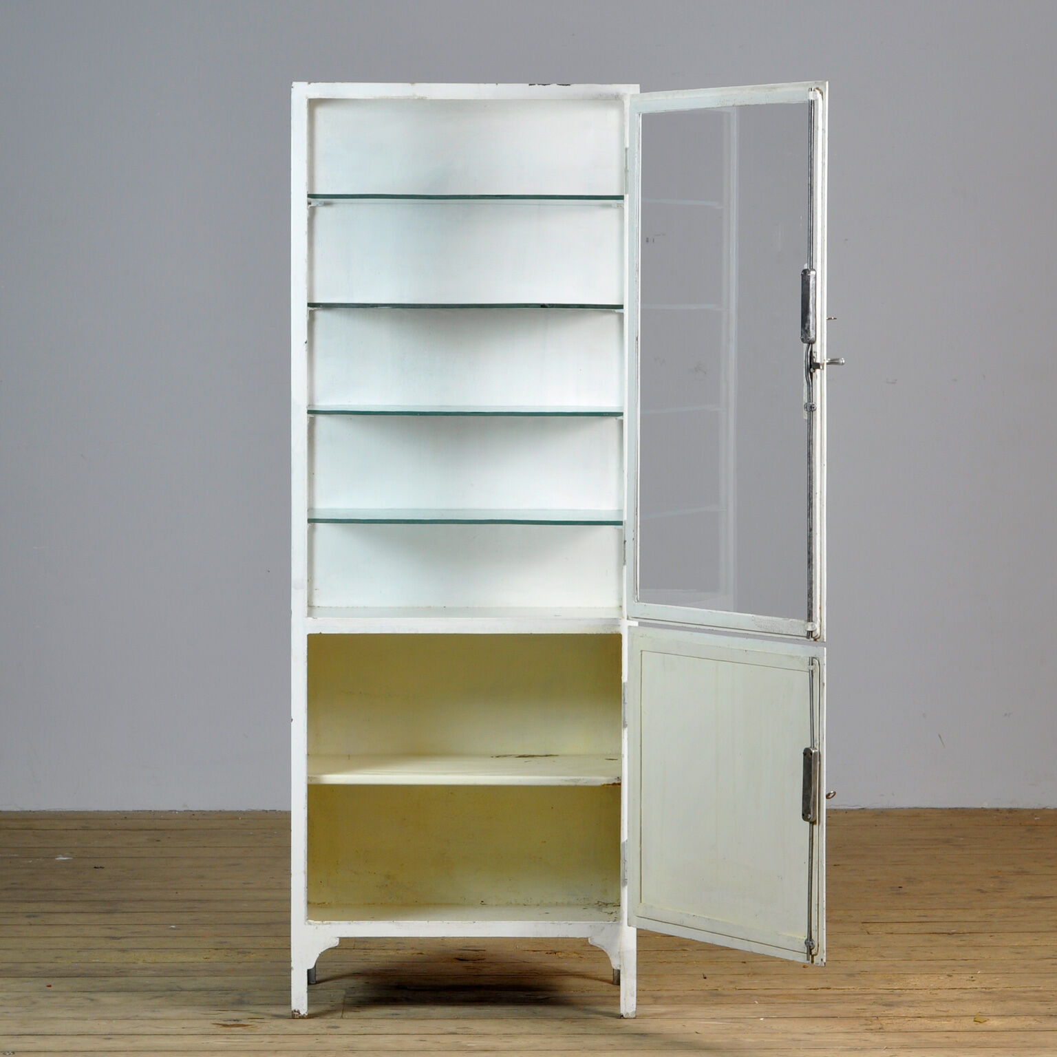Medical Iron And Glass Cabinet, 1940s