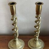 Duo de bougeoirs torsadés en laiton