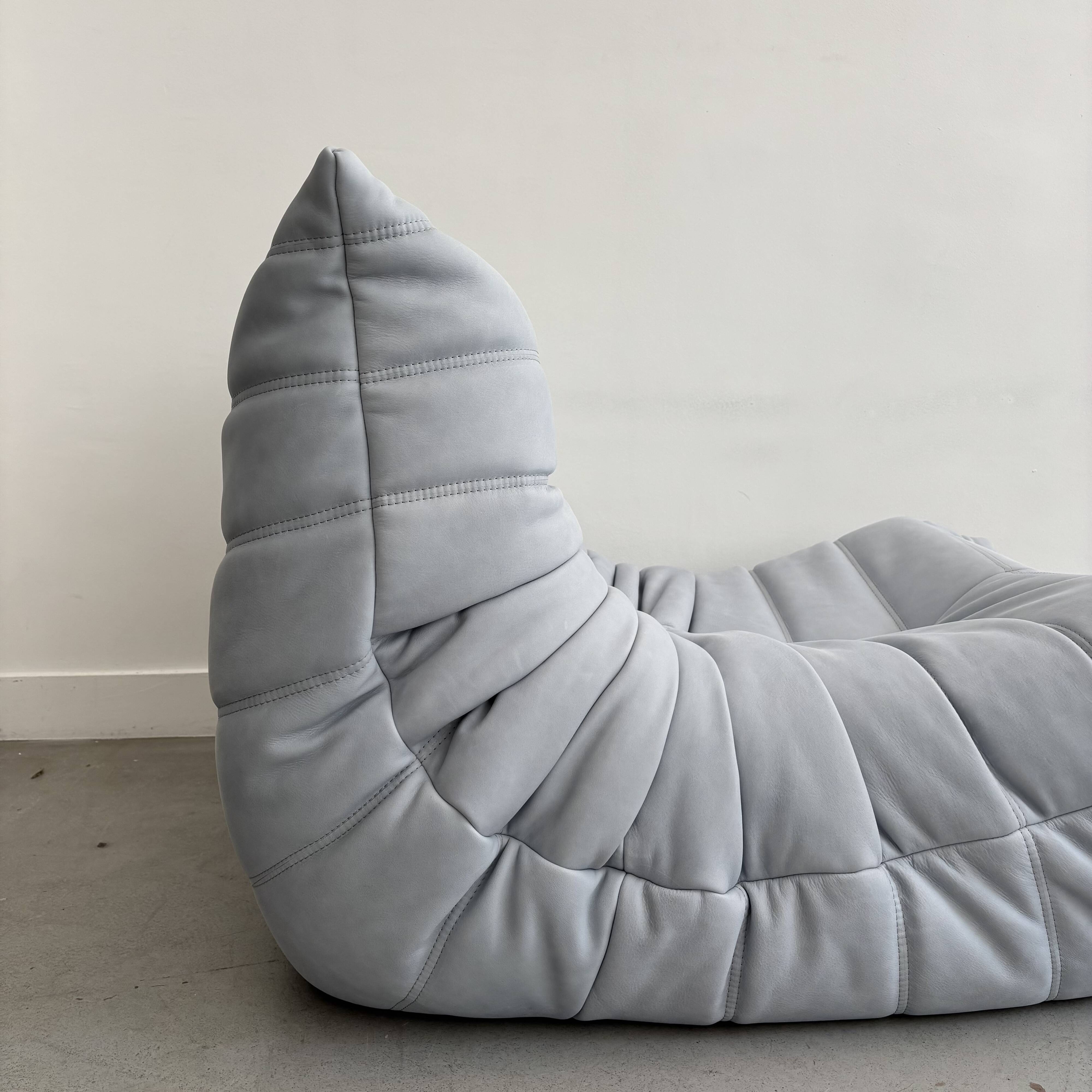 Sky blue leather armchair