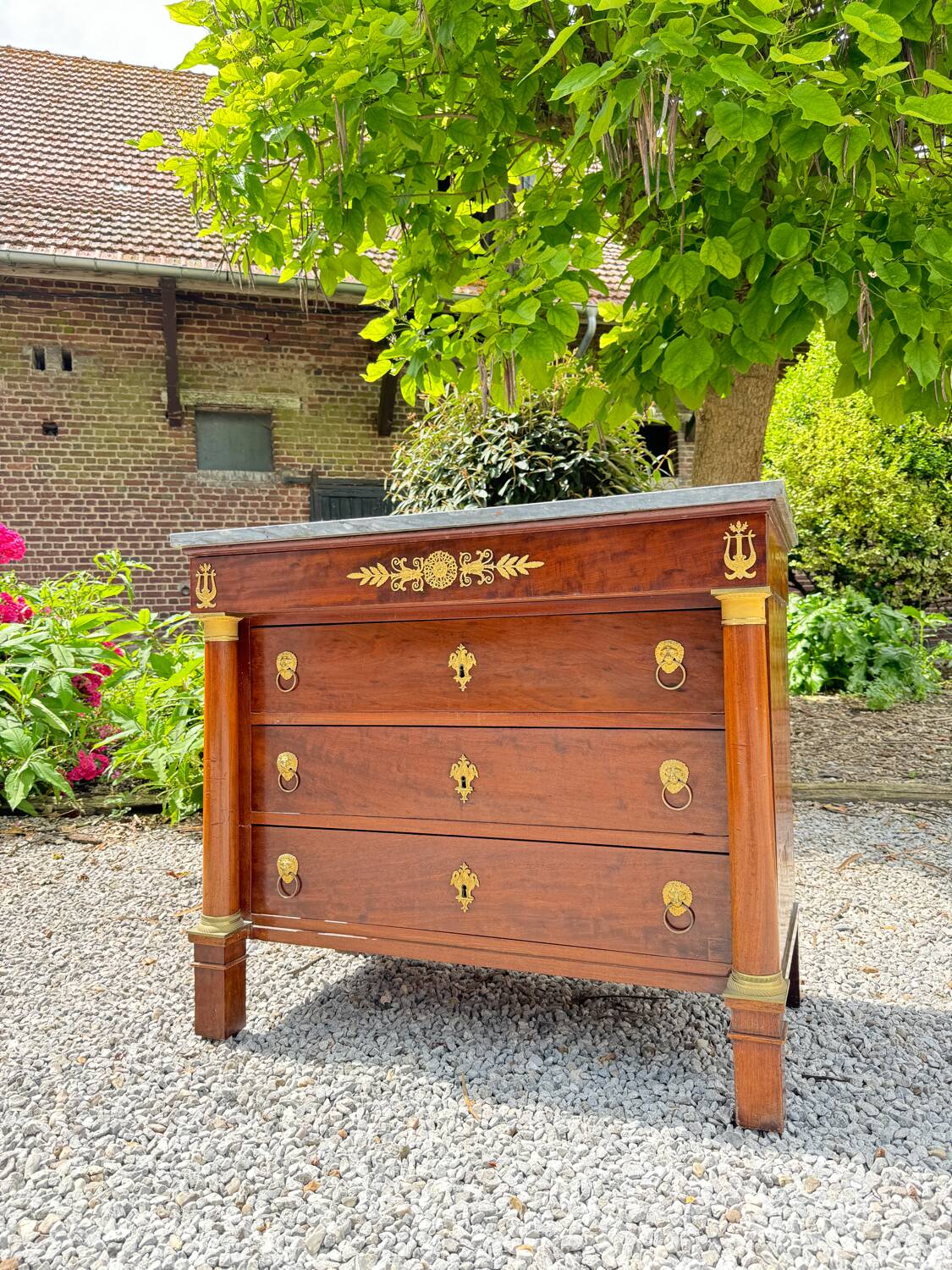 Rare empire period mahogany chest of drawers stamped courte