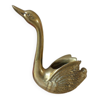 Figurine Cygne Oiseau en Laiton Massif Vintage