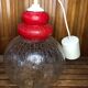 Old transparent & red cracked glass pendant lamp 1970s vintage #a548