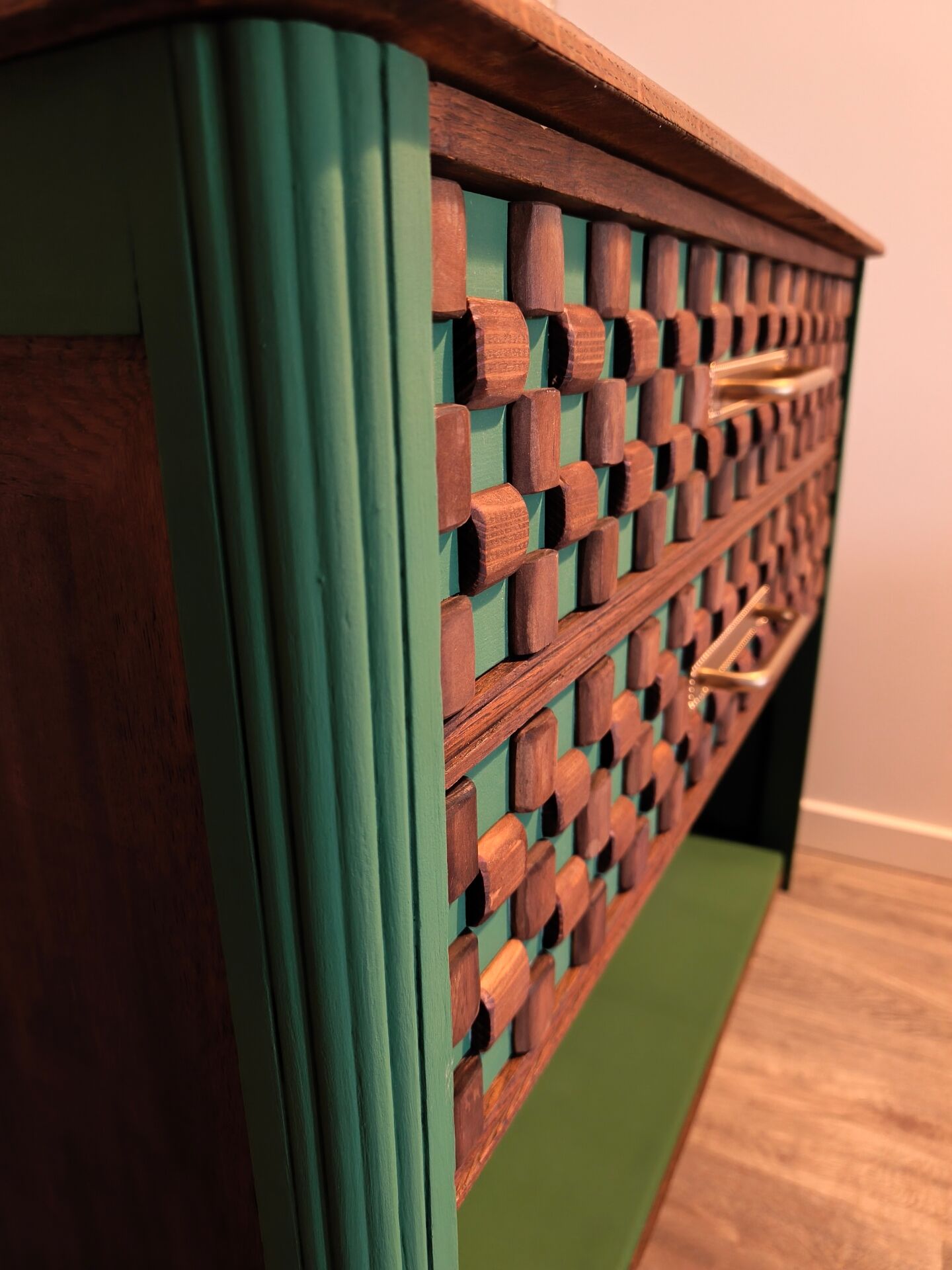 Vintage solid wood chest of drawers - unique handcrafted creation.